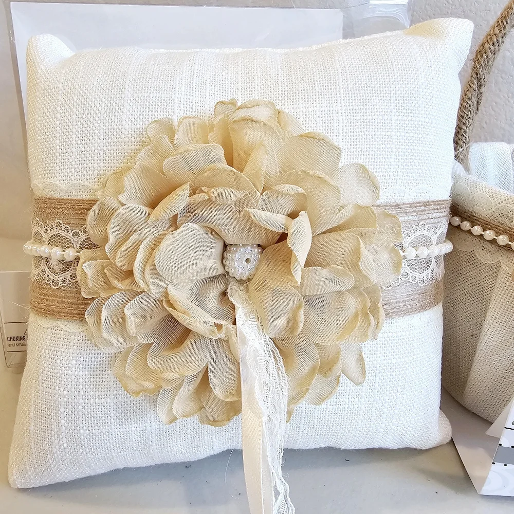 Wedding Flower Girl Basket and Ring Bearer Pillow Rustic